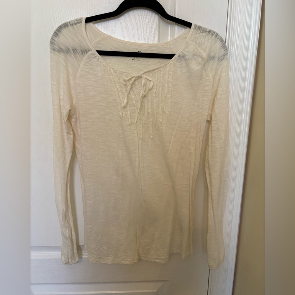 Eddie Bauer Cream Long Sleeve Tee with Tie Detail, Like New